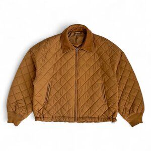 Uniqlo S Camel Quilted Jacket Women's Zip Front Collar Bomber Tan Oversized